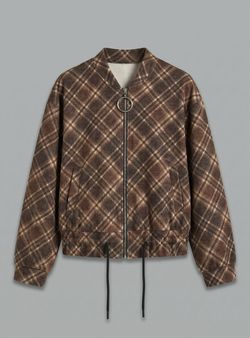 Chaqueta bomber de cuadros marrón
