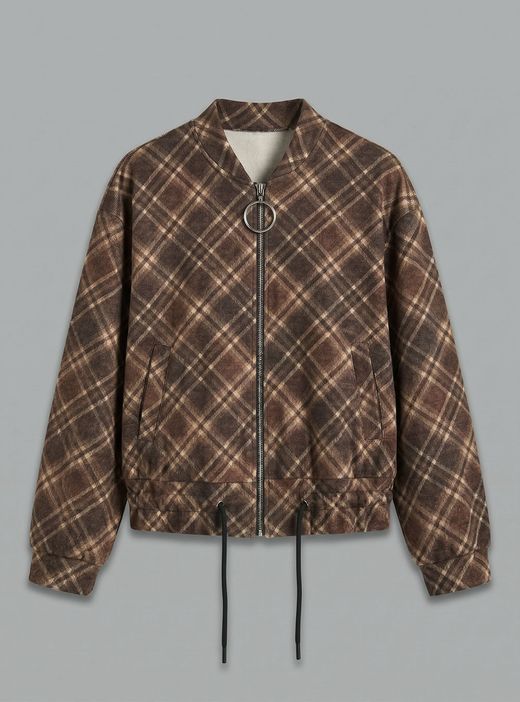 Chaqueta bomber de cuadros marrón