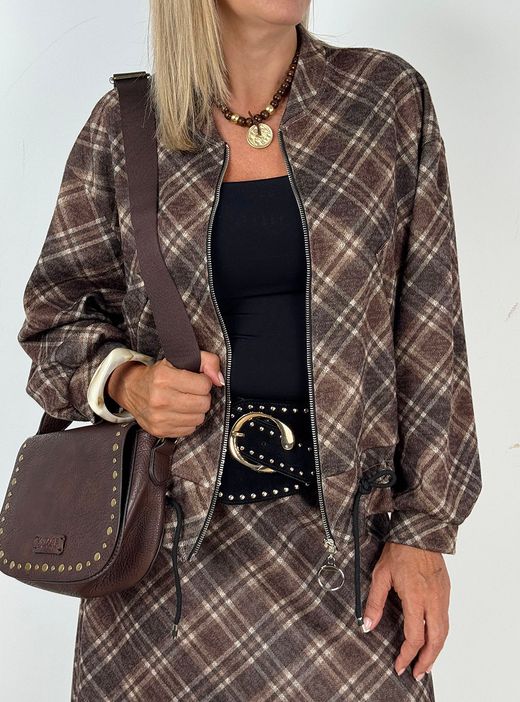 Chaqueta bomber de cuadros marrón