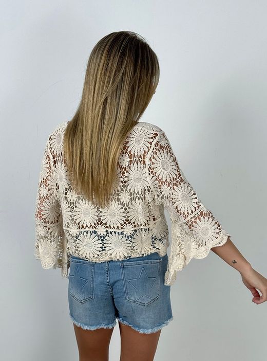 Chaqueta ganchillo floral beige