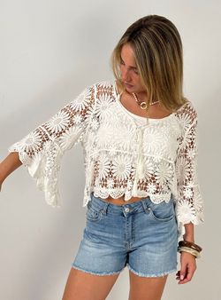 Chaqueta ganchillo floral blanca