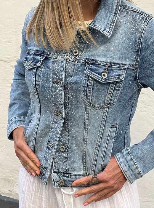 Chaqueta tejana brillantes azul delavado