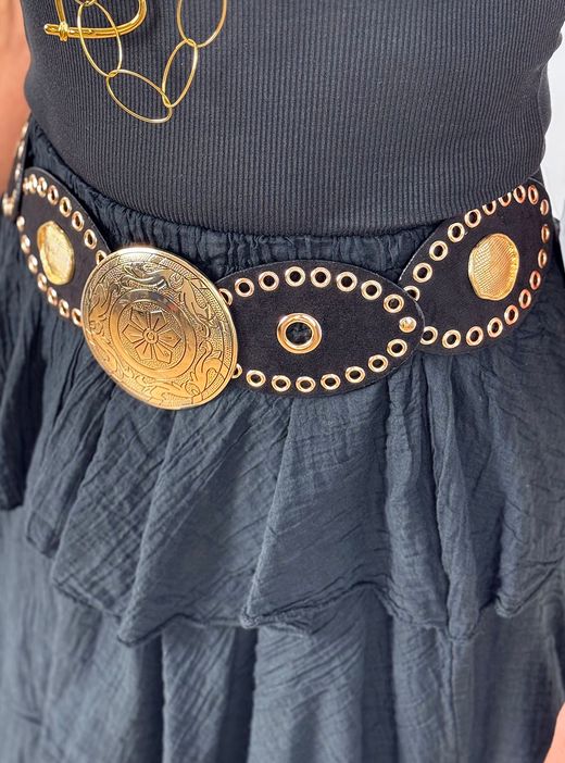 Cinturón discos ovalados negro-dorado
