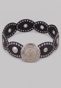 Cinturón discos ovalados negro-plata