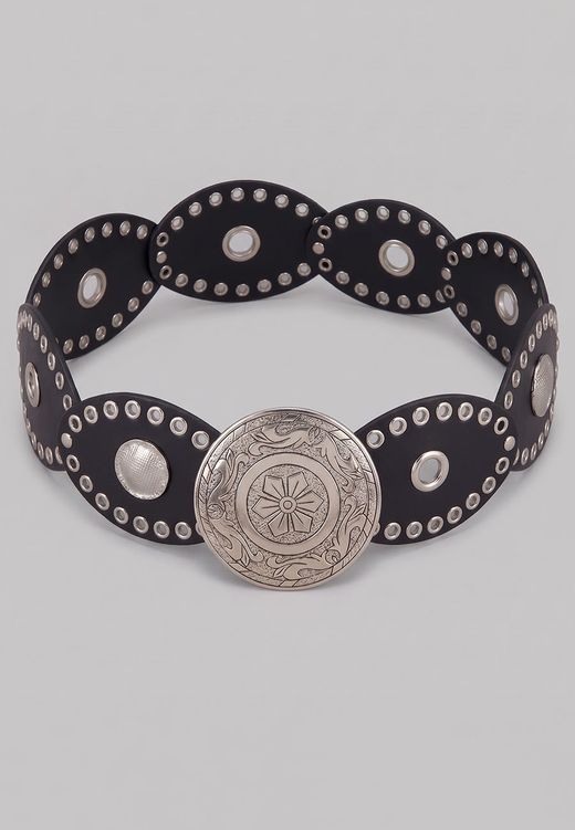 Cinturón discos ovalados negro-plata