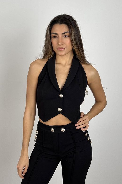 Conjunto chaleco y pantalón negro Sara