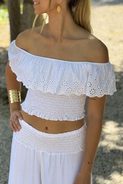 Crop top bordado inglés blanco