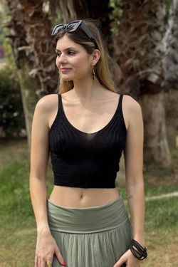 Crop top punto lurex negro