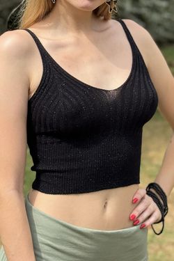 Crop top punto lurex negro