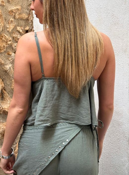 Crop top tachas kaki