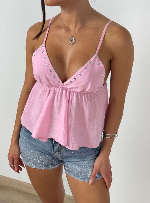 Crop top tachas rosa