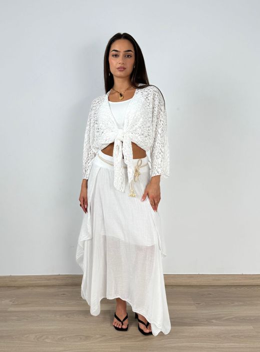 Falda bohemia midi blanca