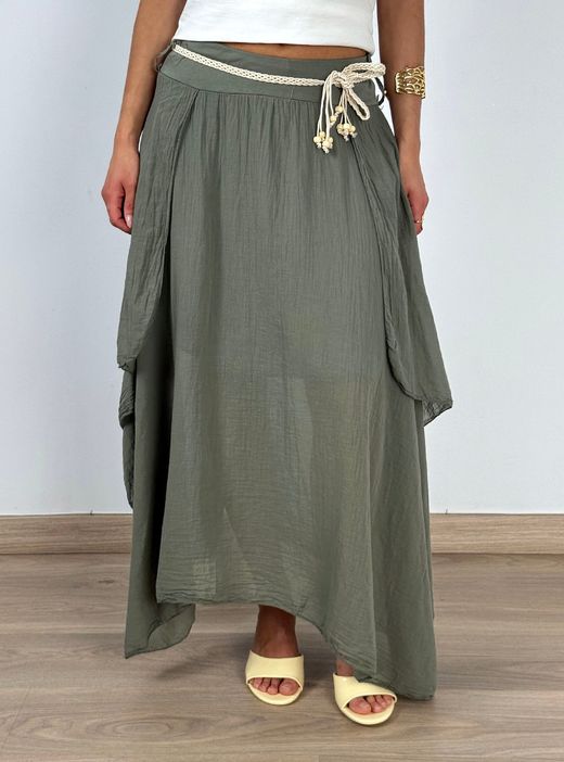 Falda bohemia midi kaki