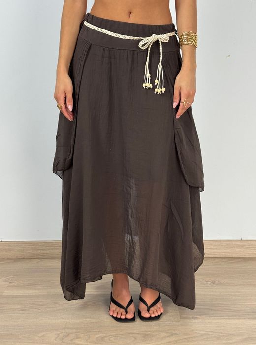 Falda bohemia midi marrón