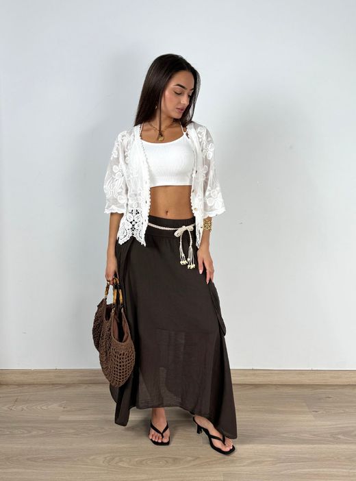 Falda bohemia midi marrón