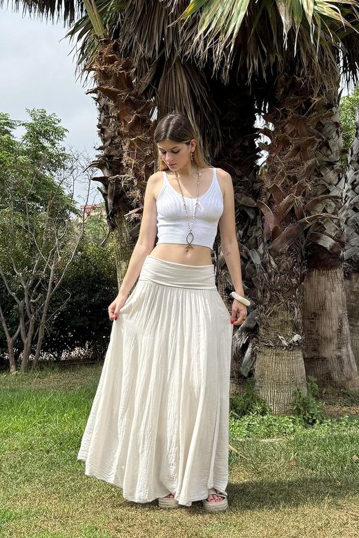 Falda larga ibicenca beige