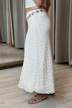 Falda maxi tul bordado beige