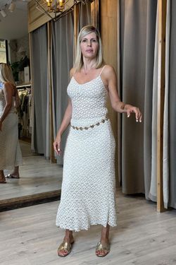 Falda maxi tul bordado beige