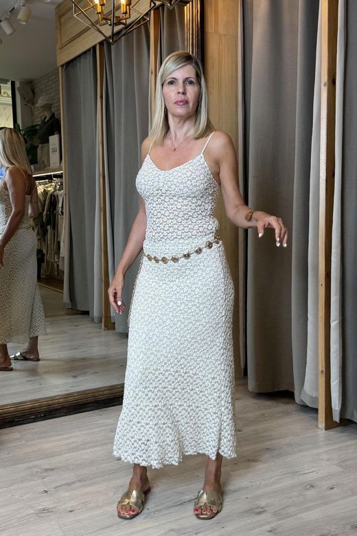 Falda maxi tul bordado beige