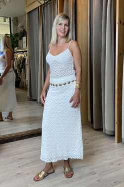 Falda maxi tul bordado blanco