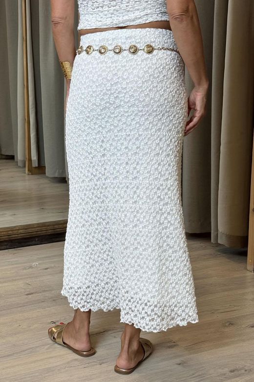 Falda maxi tul bordado blanco