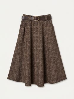 Falda Midi Evasé Jaspeada Marrón