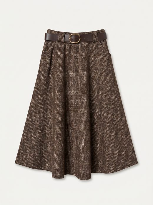 Falda Midi Evasé Jaspeada Marrón