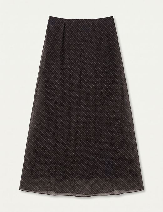 Falda Midi Raya Diagonal Negro-Marrón