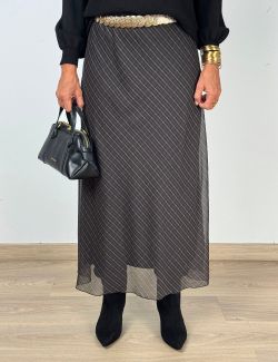 Falda Midi Raya Diagonal Negro-Marrón