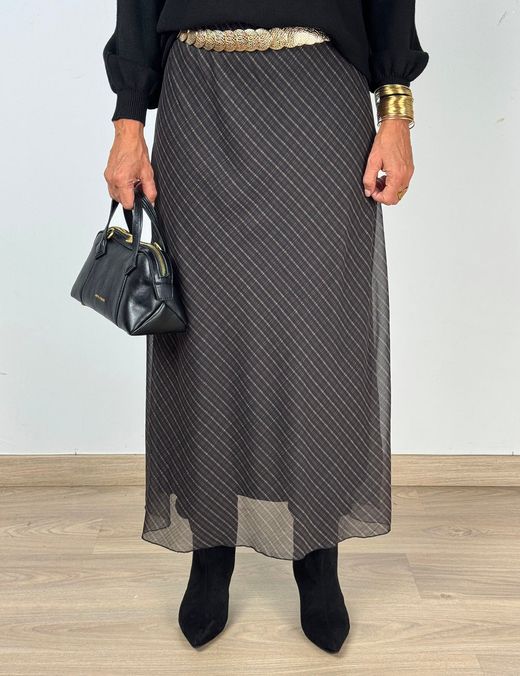 Falda Midi Raya Diagonal Negro-Marrón
