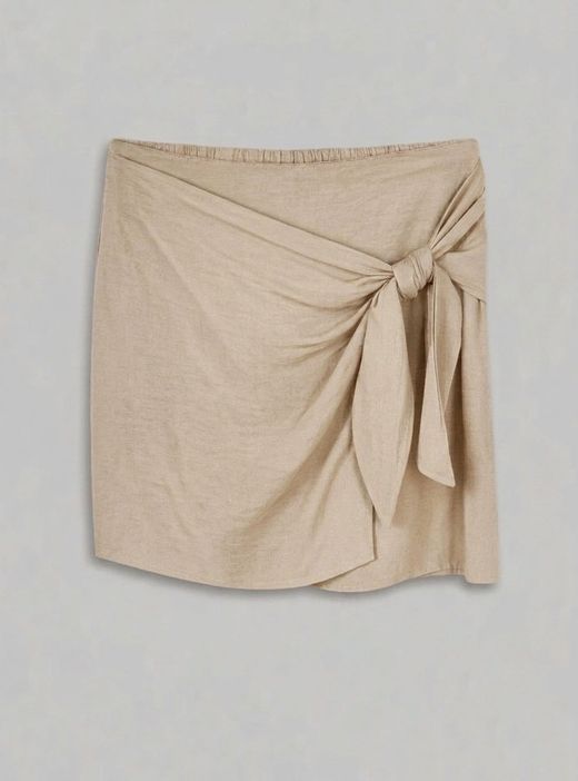 Falda-pareo corta beige