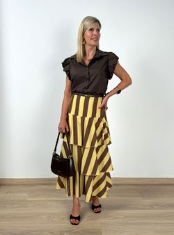 Falda rayas y volantes amarillo-marrón