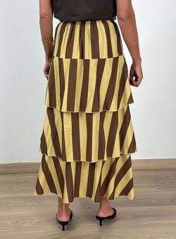 Falda rayas y volantes amarillo-marrón
