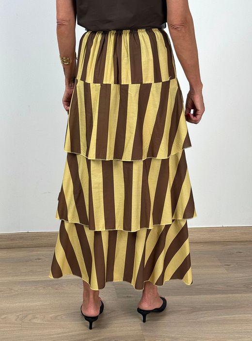 Falda rayas y volantes amarillo-marrón
