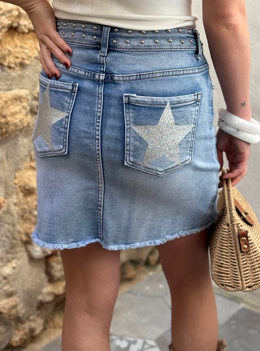 Falda tejana estrellas azul delavado