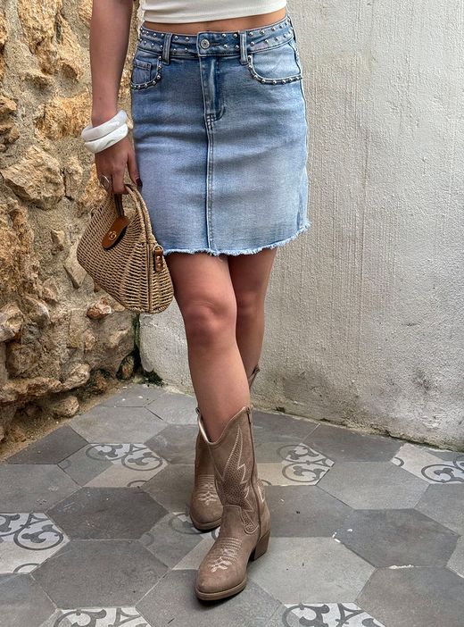 Falda tejana estrellas azul delavado