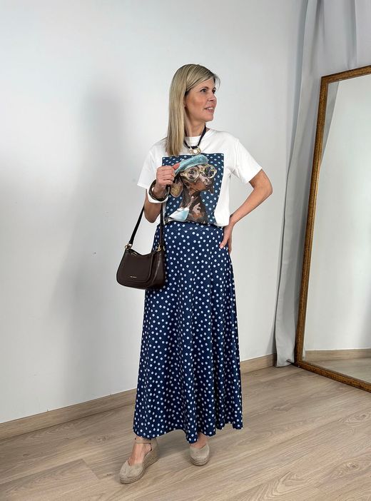 Falda topos Triana marino-celeste