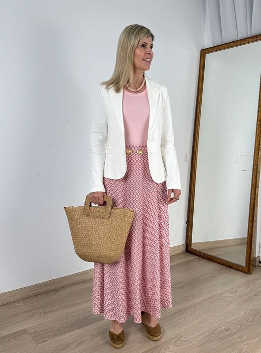 Falda larga Sagaró rosa-blanco