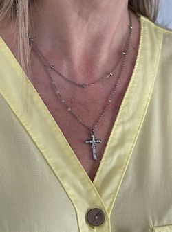 Gargantilla cruz brillantes silver