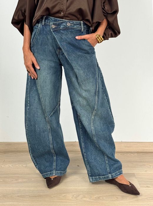 Jeans Barrel Asimétricos azul denim