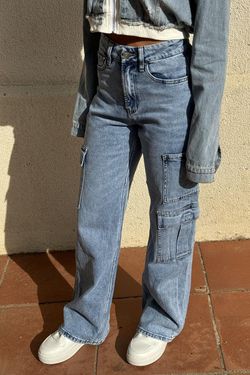 Jeans cargo wide leg azul delavado