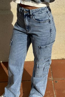 Jeans cargo wide leg azul delavado