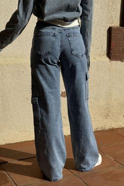 Jeans cargo wide leg azul delavado