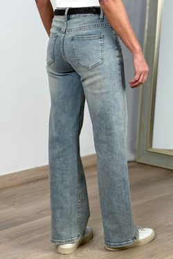 Jeans cinturón wide leg azul delavado