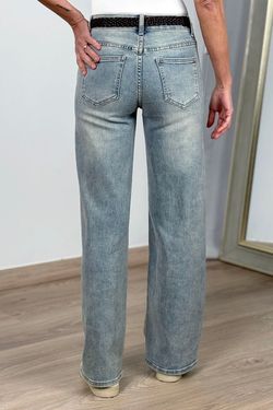 Jeans cinturón wide leg azul delavado