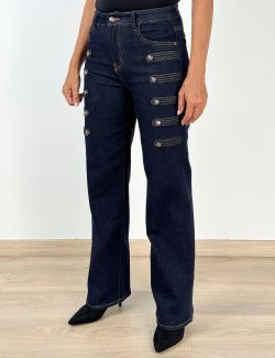 Jeans Rectos de Estilo Militar azul