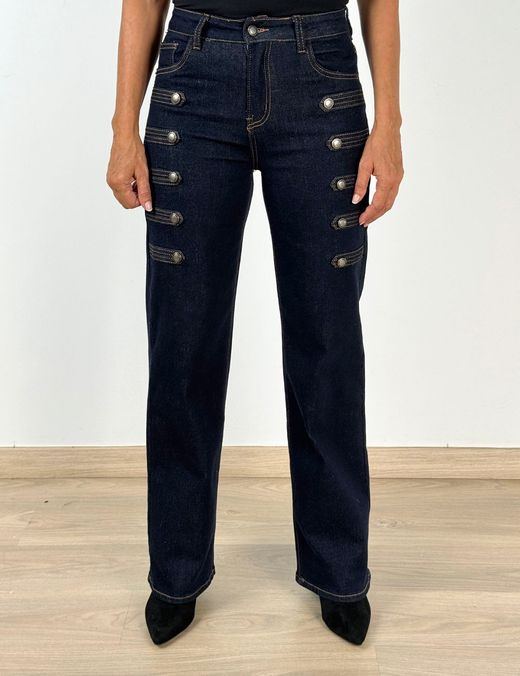 Jeans Rectos de Estilo Militar azul