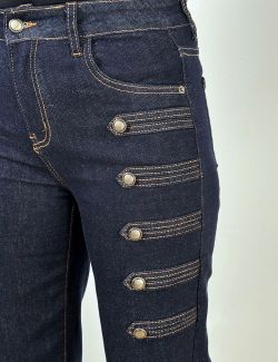 Jeans Rectos de Estilo Militar azul