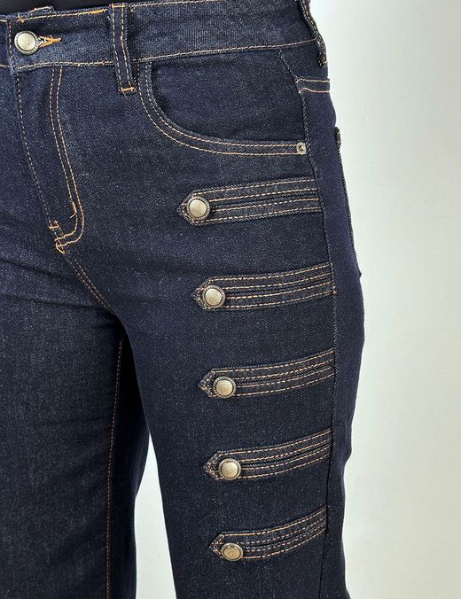 Jeans Rectos de Estilo Militar azul
