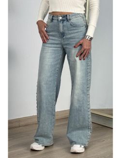 Jeans tachitas dobles azul washed